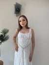 Kare Yaka Bel Kemer Detay Dantel Astarlı Elbise Beyaz 2368