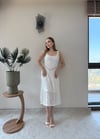 Kare Yaka Bel Kemer Detay Dantel Astarlı Elbise Beyaz 2368