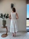 Kare Yaka Bel Kemer Detay Dantel Astarlı Elbise Beyaz 2368