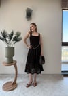 Kare Yaka Bel Kemer Detay Dantel Astarlı Elbise Acı Kahve 2368