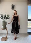 Kare Yaka Bel Kemer Detay Dantel Astarlı Elbise Acı Kahve 2368