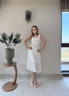 Kare Yaka Bel Kemer Detay Dantel Astarlı Elbise Beyaz 2368