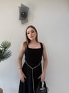 Kare Yaka Bel Kemer Detay Dantel Astarlı Elbise Siyah 2368