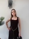 Kare Yaka Bel Kemer Detay Dantel Astarlı Elbise Acı Kahve 2368