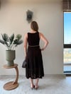 Kare Yaka Bel Kemer Detay Dantel Astarlı Elbise Acı Kahve 2368