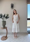 Kare Yaka Bel Kemer Detay Dantel Astarlı Elbise Beyaz 2368
