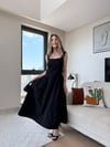Kare Yaka Dantel Detay Polin Midiboy Elbise Siyah 2299