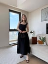 Kare Yaka Dantel Detay Polin Midiboy Elbise Siyah 2299