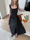 Kare Yaka Dantel Detay Polin Midiboy Elbise Siyah 2299