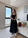 Kare Yaka Dantel Detay Polin Midiboy Elbise Siyah 2299