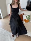 Kare Yaka Dantel Detay Polin Midiboy Elbise Siyah 2299