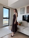 Kare Yaka Dantel Detay Polin Midiboy Elbise Kahve 2299