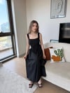 Kare Yaka Dantel Detay Polin Midiboy Elbise Siyah 2299
