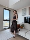 Kare Yaka Dantel Detay Polin Midiboy Elbise Kahve 2299