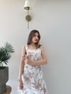 Kare Yaka Desenli İç Astarlı Keten Elbise Vizon 2262