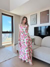 Kare Yaka Desenli Midiboy Elbise Pembe 2289