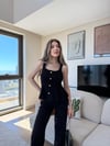 Kare Yaka Düğme Detay Etek Volanlı Bluz Siyah 2284