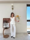 Kare Yaka Düğme Detay İç Astarlı Yelek ve Pantolonlu Double Kumaş İkili Takım Beyaz 2147
