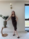 Kare Yaka Midi Boy Kalem Elbise Acı Kahve  2227