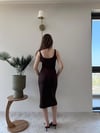 Kare Yaka Midi Boy Kalem Elbise Acı Kahve  2227