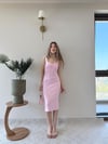 Kare Yaka Midi Boy Kalem Elbise Pembe 2227