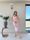 Kare Yaka Midi Boy Kalem Elbise Pembe 2227