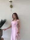Kare Yaka Midi Boy Kalem Elbise Pembe 2227