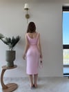 Kare Yaka Midi Boy Kalem Elbise Pembe 2227