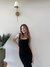 Kare Yaka Midi Boy Kalem Elbise Siyah 2227