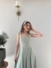 Kare Yaka Pitikare Desen Prenses Elbise Yeşil 2256