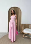 KARE YAKA UZUN SANDY ELBİSE PEMBE