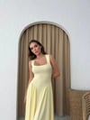 KARE YAKA UZUN SANDY ELBİSE SARI