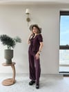 Karpuz Kol Bağlama Detay Yelek ve Pantolonlu Gofre İkili Takım Mürdüm 2150