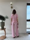Karpuz Kol Bağlama Detay Yelek ve Pantolonlu Gofre İkili Takım Pembe 2150