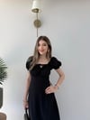Karpuz Kol Ön Bağlama Detay Yırtmaçlı Tensel Elbise Siyah  2314