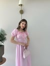Karpuz Kol Ön Bağlama Detay Yırtmaçlı Tensel Elbise Pembe 2314
