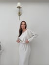 Kayık Yaka Bel Drapeli Modal Uzun Elbise Beyaz