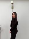 Kayık Yaka Bel Drapeli Modal Uzun Elbise Kahverengi