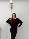 Kayık Yaka Bel Drapeli Modal Uzun Elbise Kahverengi