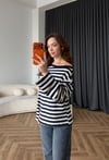Kayık Yaka Çizgili Sweat Lacivert 2580