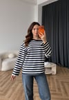 Kayık Yaka Çizgili Sweat Lacivert 2580