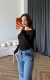 Kayık Yaka Transparan Modal Bluz Siyah 2487