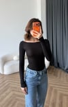 Kayık Yaka Transparan Modal Bluz Siyah 2487