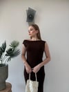 Kayık Yaka Uzun Modal Elbise Acı Kahve 2369