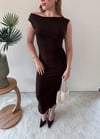 Kayık Yaka Uzun Modal Elbise Acı Kahve 2369