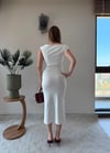 Kayık Yaka Uzun Modal Elbise Beyaz 2369