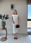 Kayık Yaka Uzun Modal Elbise Beyaz 2369