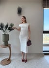 Kayık Yaka Uzun Modal Elbise Beyaz 2369