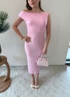Kayık Yaka Uzun Modal Elbise Pembe 2369