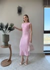 Kayık Yaka Uzun Modal Elbise Pembe 2369